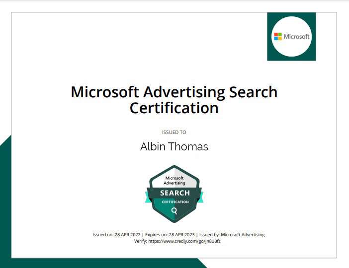 Albin Thomas Microsoft Certificate