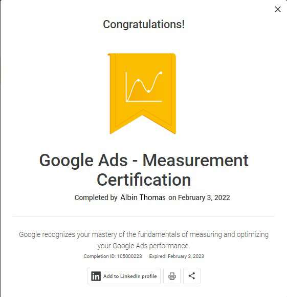 Albin Thomas google ad certficate